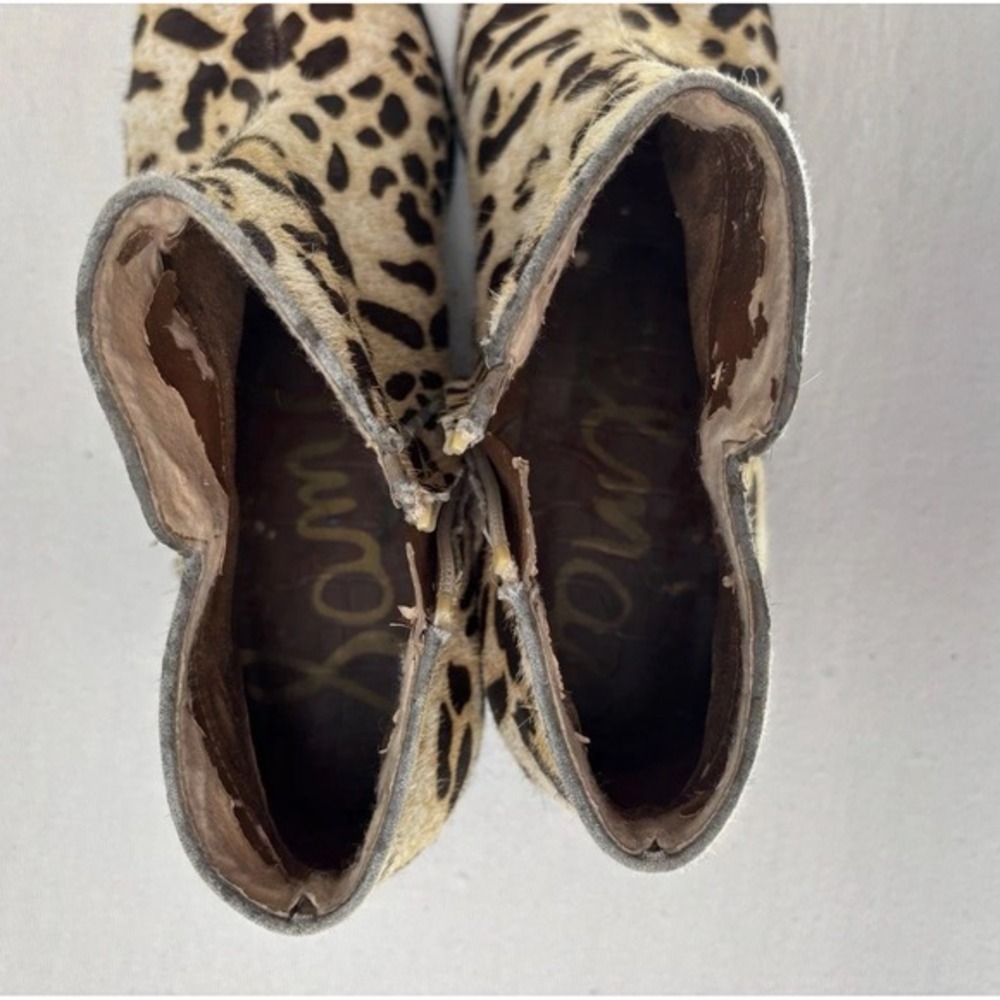 Sam Edelman Leopard Print Ankle Bootie Animal Hair Mob Wife Esthetic Glam‎ Edgy - Picture 7 of 16